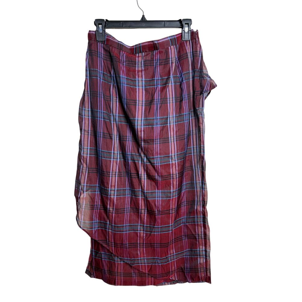 Dries Van Noten 100% Silk Plaid Plisse Ruffle Asymmetric Midi Skirt size 36 US 4